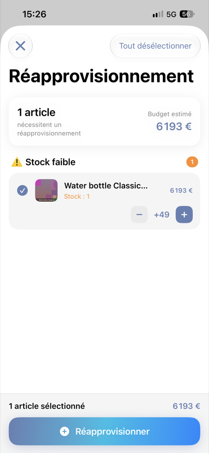 Tableau de bord StockFlow