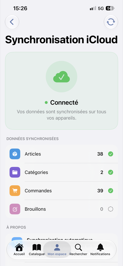Synchronisation iCloud de StockFlow